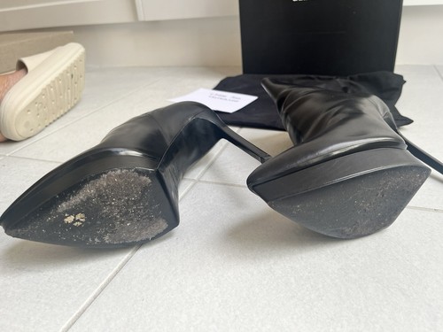Saint Laurent Black Leather Platform Boots Stiletto Size 39.5 - Picture 4 of 7