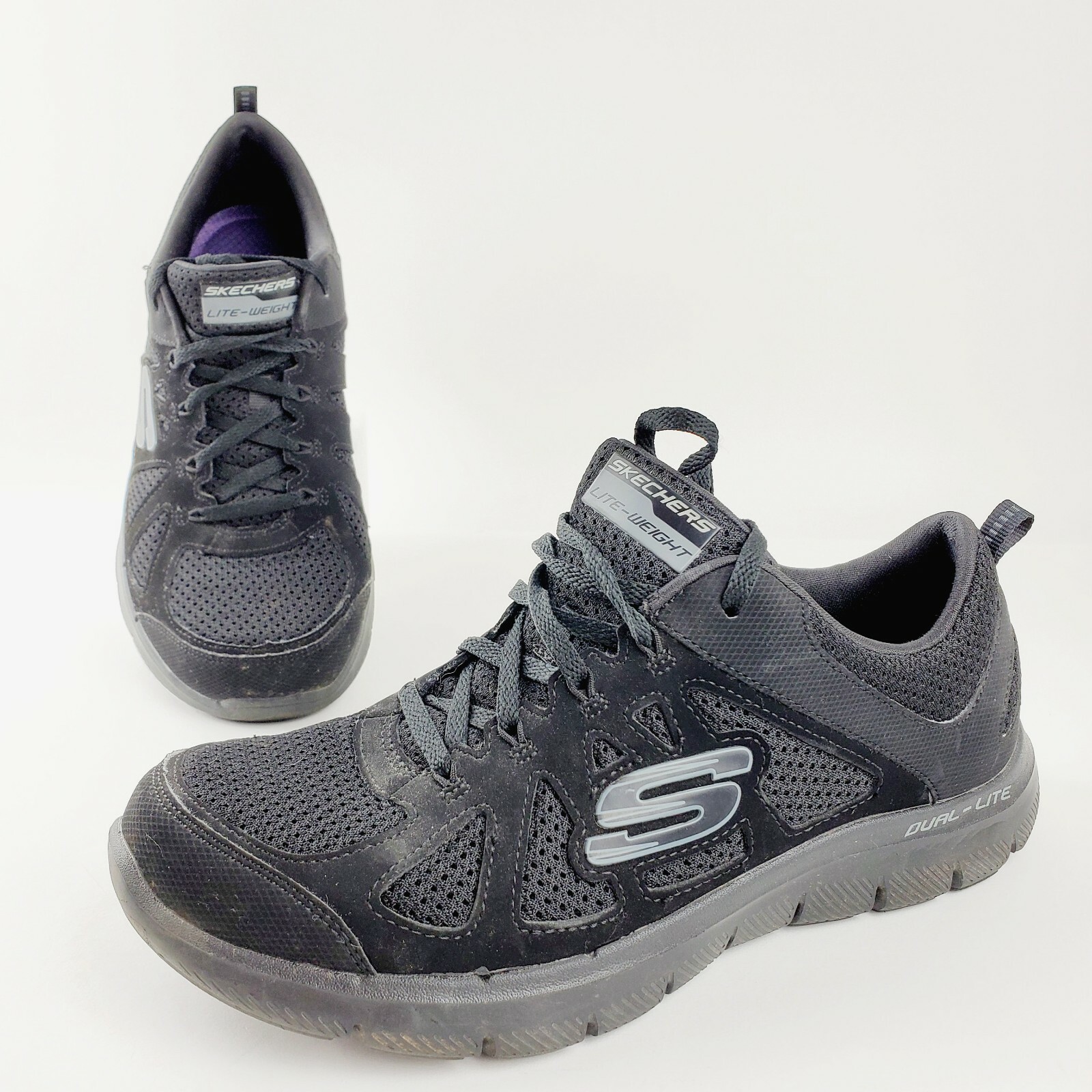 Skechers Womens Sz Black Air-Cooled Memory Foam Dual-Lite Lace