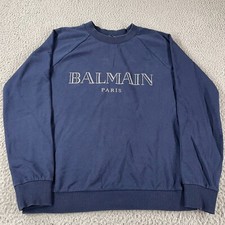 Balmain Men's Pullover Sweatshirt Size 34 Cotton Navy Blue Fits 19x23 