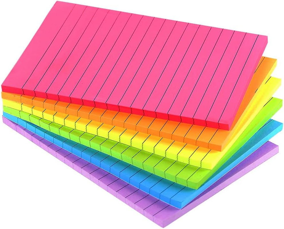 Lined Sticky Notes 4X6 in Bright Ruled Post Stickies Colorful Super Sticking Pow-image