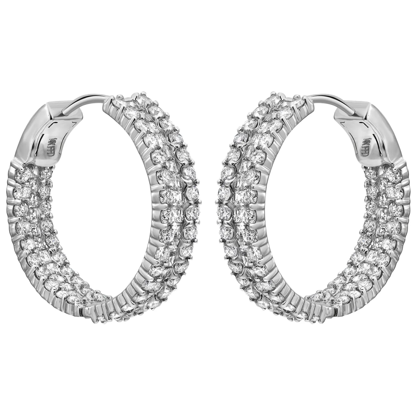 Princess And Round Cut Inside Out Diamond Hoop Earrings 14K White Gold 5.32Cttw