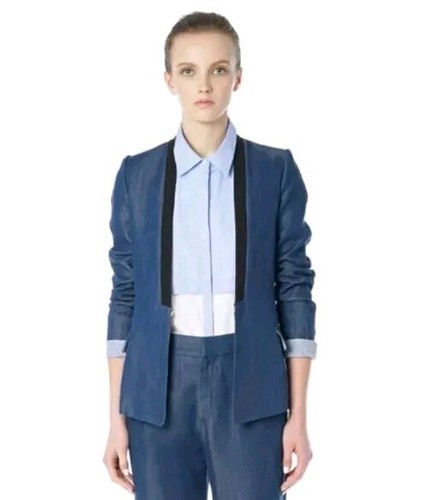 Aijek Women's 2 Blue Jean Collarless Blazer 100% Tencel Cuffed Quarter Sleeves  - Bild 1 von 16
