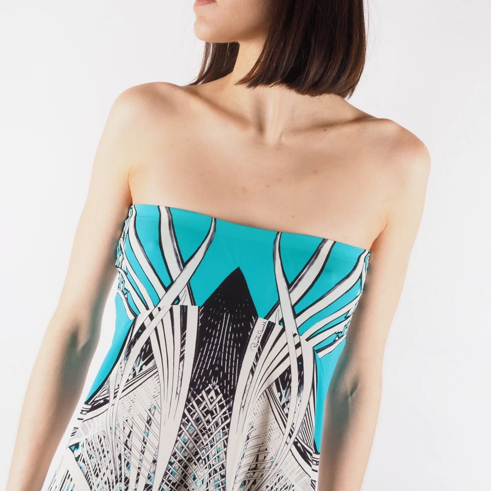 Maxi Vestido Para Mujer Roberto Cavalli Vintage Sin Tirantes Estampado Abstracto IT 38 / US 4 Foto 3 de 4
