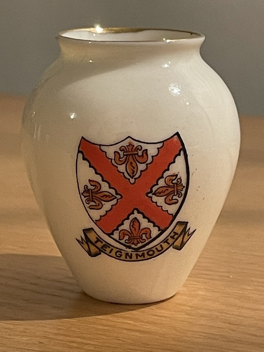 W H Goss Crested China - Ostend Flemish Tobacco Jar - Teignmouth (Devon)