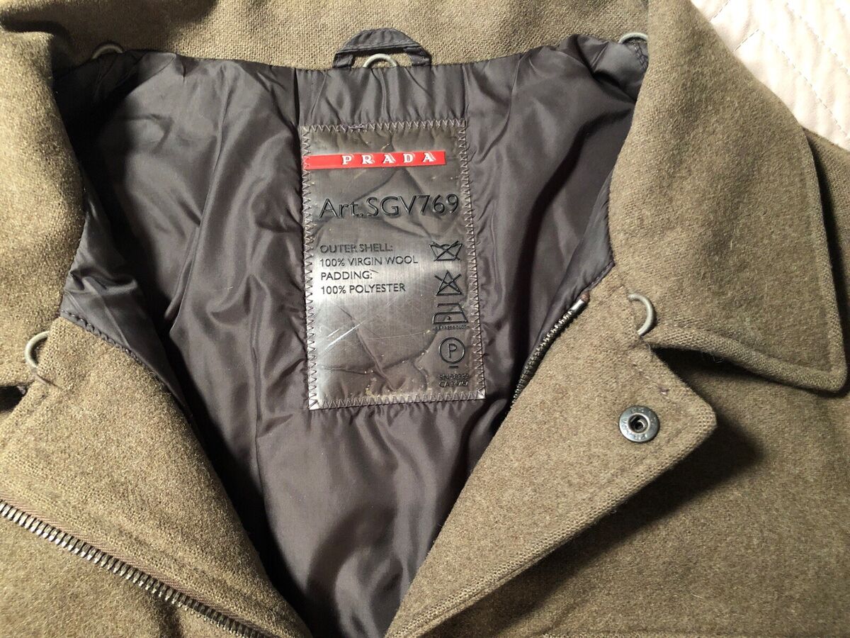 PRADA Mens Wool Coat Jacket Green Size 54 Vintage Art PRADA Mens Wool Coat Jacket Green Size 54 Vintage Art