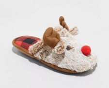 Unisex Kids Holiday Red Nose Rudolf Scuff Slippers - Wondershop 11-12 Brown