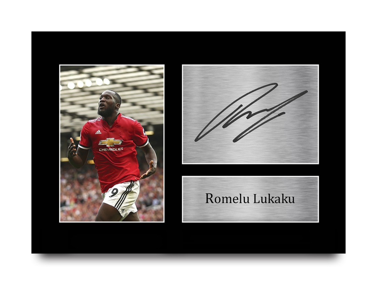 Gifts for Manchester Utd Fans Romelu Lukaku Signed A4 Framed
