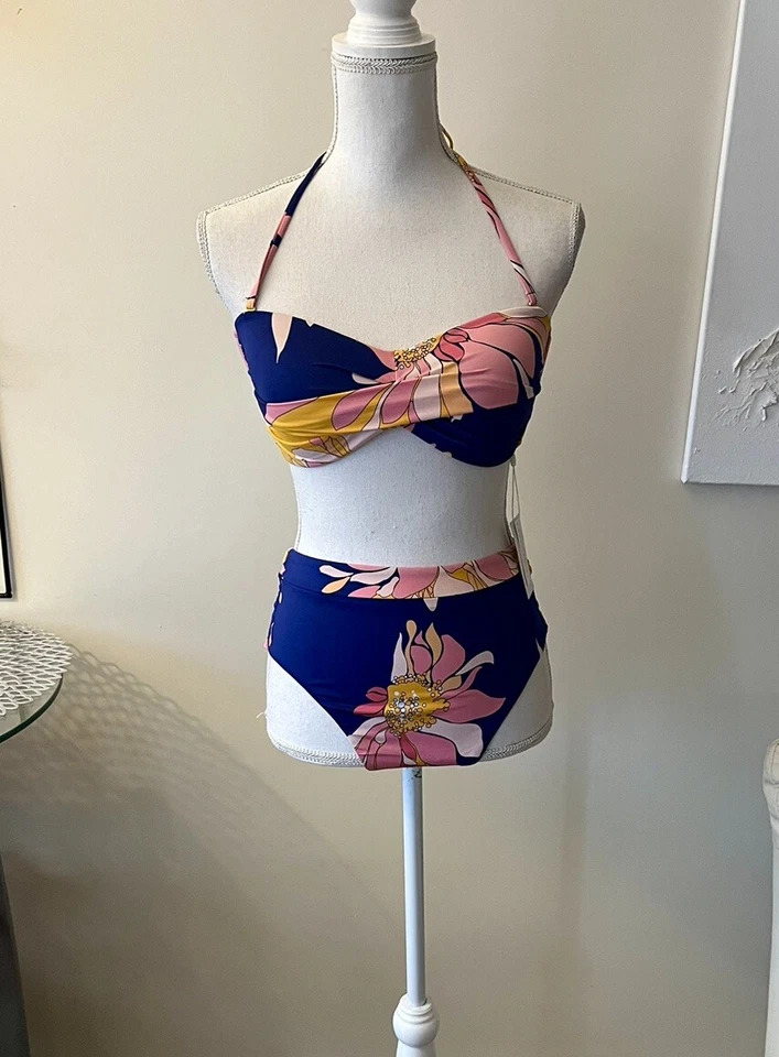 Traje de baño TRINA TURK cintura alta 2 piezas BREEZE bandeau traje de baño para mujer talla 10 nuevo con etiquetas Foto 3 de 4