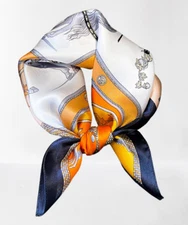 100% Silk 20" small square Scarf Women neckerchief Wrap yellow blue