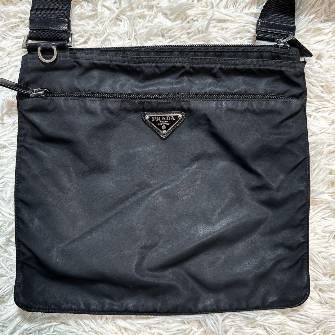 バッグ PRADA nylon body bag black plate logo PRADA Nylon Logo Triangle Plate Shoulder Bag Black Authentic
