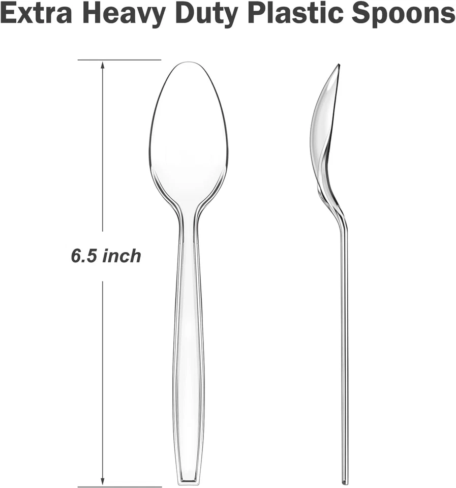 100 cucharas de plástico transparente desechables, sin Bpa, resistentes al calor, sólidas y D Foto 2 de 4