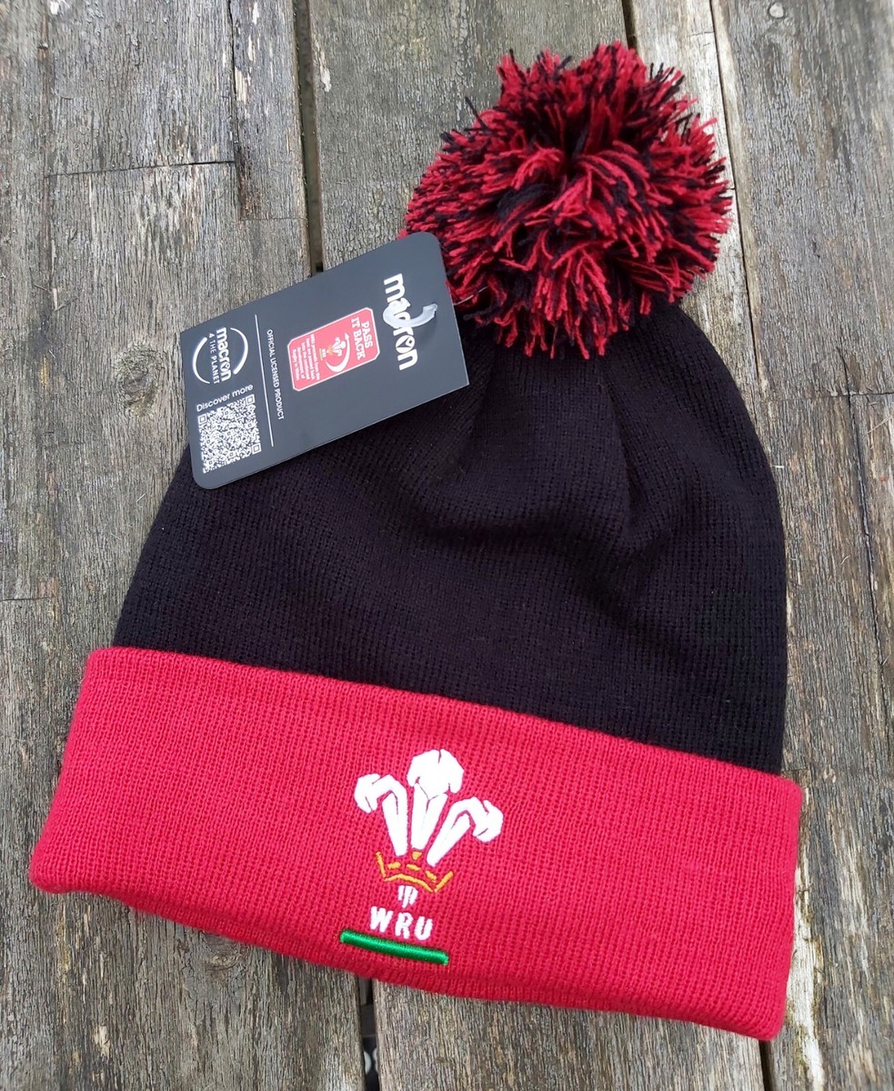 Rugby Union Wru Beanie Official WALES Macron RUGBY Red Black