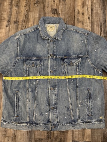 Polo Ralph Lauren Denim Jacket Mens 4XB Jean Paint Splatter Trucker Distressed - Picture 7 of 11