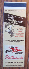 SAN ANTONIO & AUSTIN, TEXAS MATCHBOOK COVER: NIGHT HAWK RESTAURANT MATCHCOVER -D