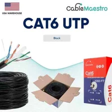 Black CAT6 1000ft Ethernet UTP Cable Network 23AWG RJ45 Solid CCA Pull Box