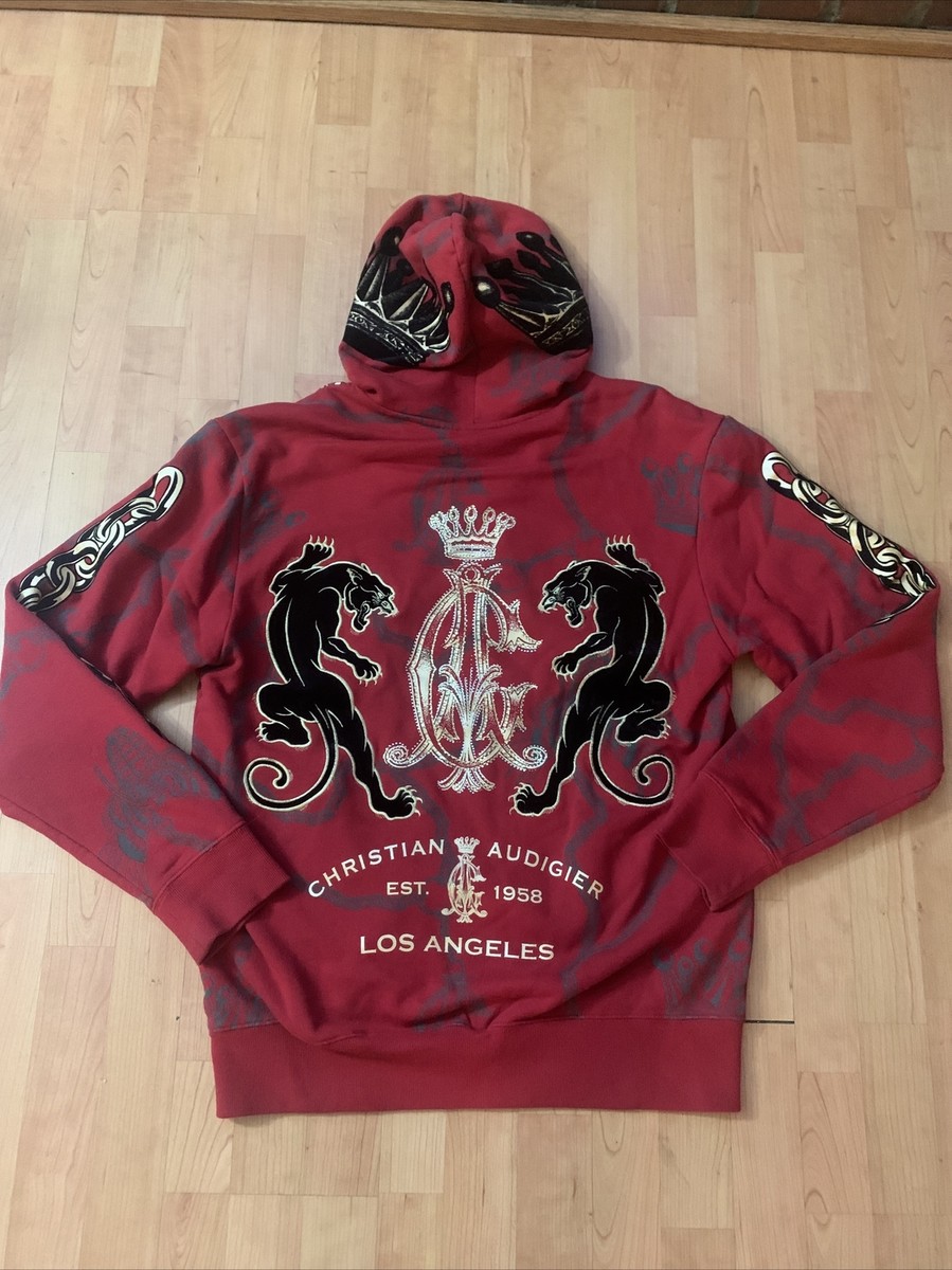 Authentic Christian Audigier Hoodie Panther Jacket 100% Cotton Red