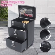 3-Tier Rolling Makeup Train Case Nail Polish Storage Box Organizer Cosmetics BOX
