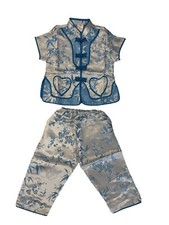 Traditional Chinese Outfit Girls 3 Years Old Blue Top And Bottom Set