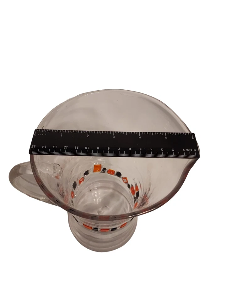 Global Amici Halloween MCM Pitcher 9" Blown Glass Applied  Orange Black Tiles - Image 4 of 4