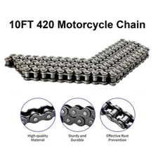 420 Motorcycle Chain 10 ft Steel Chains for Mini Bikes, Motorcycles, Go-Karts