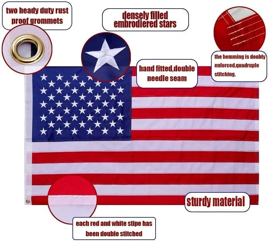 American Flag Heavy Duty 3x5 ft, 100% Made IN USA Sewn Stripes Embroidered Stars - Image 3 of 4