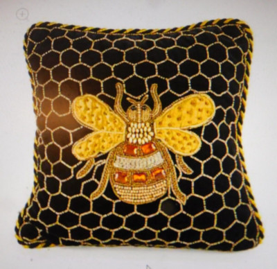 MACKENZIE-CHILDS QUEEN BEE VELVET ,BEADED THROW PILLOW,NEW IN ORIGINAL PACKAGING