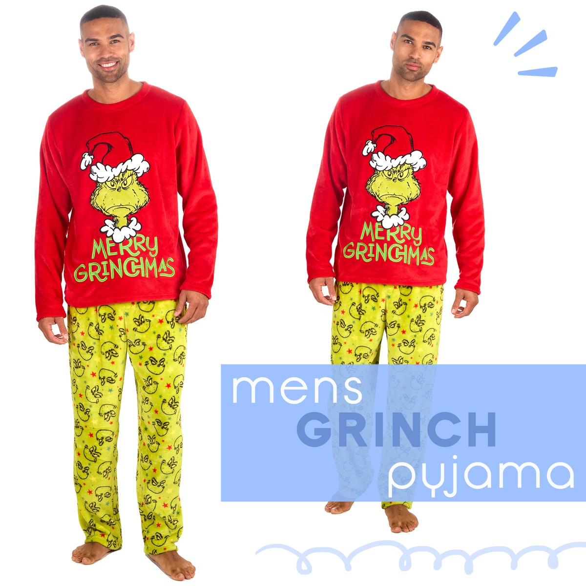 Grinch Fleece Xmas Pajamas Mens The Grinch Pyjama Set Xmas PJs