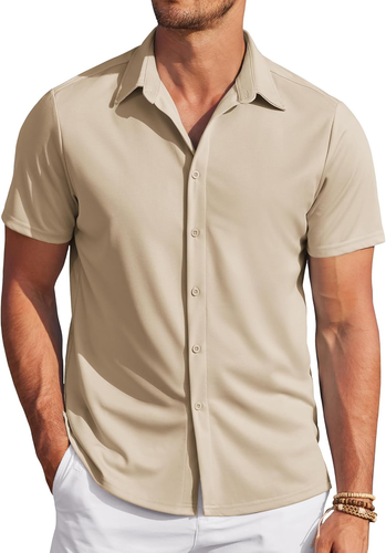 Mens Casual Wrinkle Free Shirts Short Sleeve Button down Summer Stretch Dress Sh - Picture 12 of 12