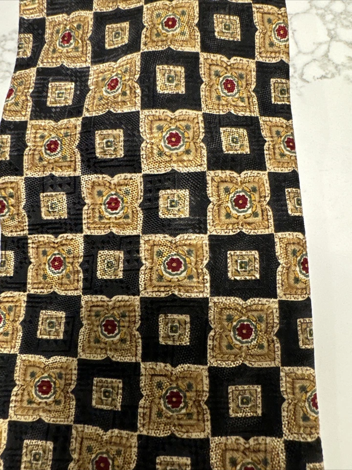 Corbata de hombre FERRELL REED para Nordstrom tejida en Italia 100 % seda dorada negra mano de EE. UU. Foto 4 de 4