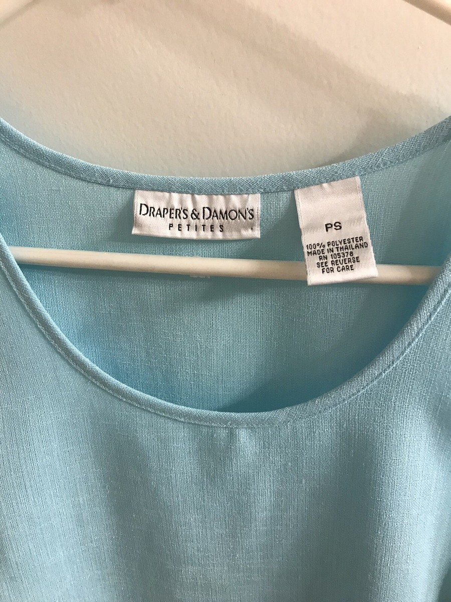 Drapers & Damons Womens Blouse and Tank Petite Small Blue Aqua