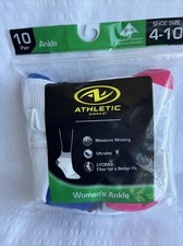 Women Athletic Works Cushion White Lycra Ultralite Ankle Socks 10 Pairs 4-10 