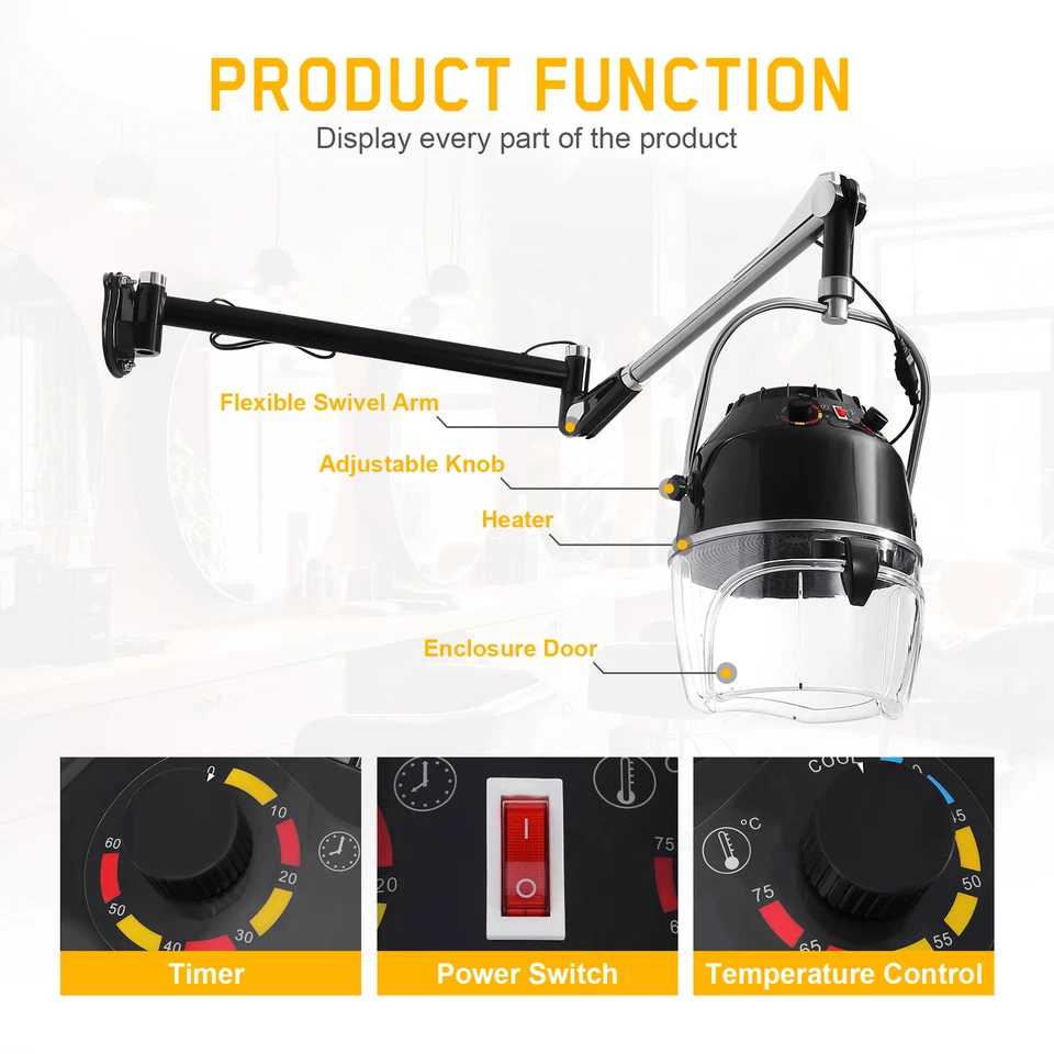 900W Wall Mount Hair Bonnet Hood Dryer Home Salon Perming Heat Hairdressing - Image 3 of 4