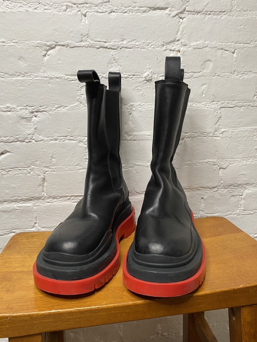 Bottega Veneta Leather Chelsea Red-Sole Tire Combat Boots Bottega Veneta Leather Chelsea Red-Sole Tire Combat Boots