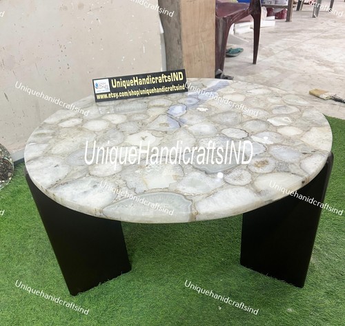 Custom made Stone Coffee table / White Quartz stone Center Sofa coffee table top - Picture 2 of 11