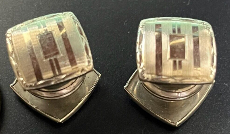 Vintage 1925 Men's Art Deco Silver Chrome Cufflinks Cuff Links