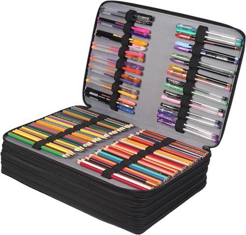 Estuche para lápices Shulaner ranura para 500 lápices de colores ranuras grandes, cocodrilo negro - Imagen 3 de 9