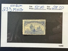 Scott #  233 MNG (no gum)     2024 Scott Catalogue Value $ 55.00