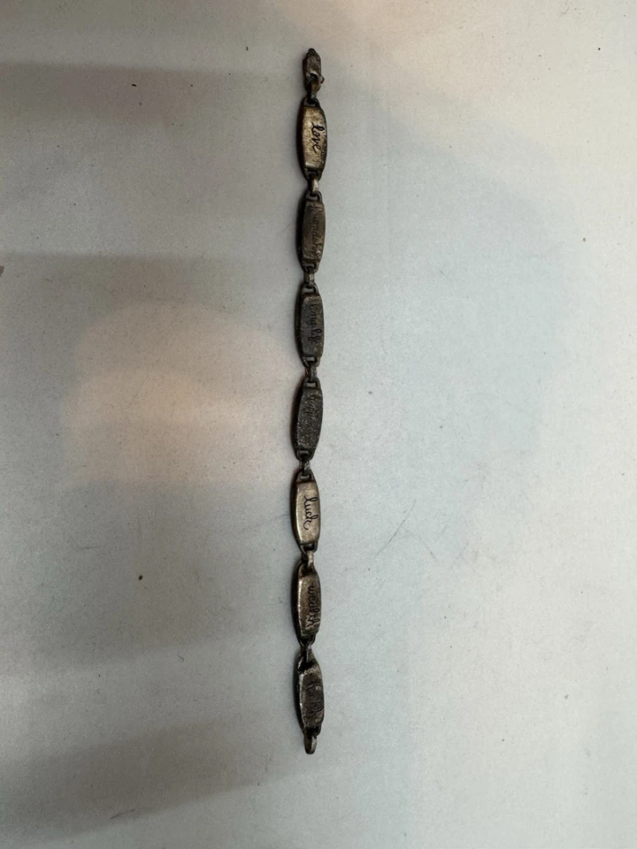 SA 925 Italy Sterling Silver Etched Link Bracelet Love Friendship Health Luck 7” - Image 3 of 4