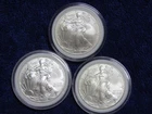 Lot of 3 2008 2009 2010 American Silver Eagle  1 oz silver coins