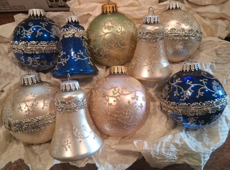 9 Vintage West Germany Glass Christmas Ornaments With Floral Scrollwork 3”