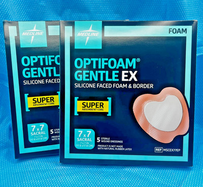 Medline Optifoam Gentle EX Bordered Foam Adhesive Dressing, 7'' x 7'' , 2 -5pks