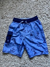 Cat  Jack Boys Swim Shorts Size M 8/10 Blue Anchor Pattern Elastic Waist Pool
