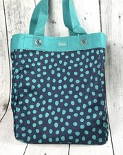 Thirty-One Large Tote Bag Teal Polka Dot Navy Canvas Utility Shopper