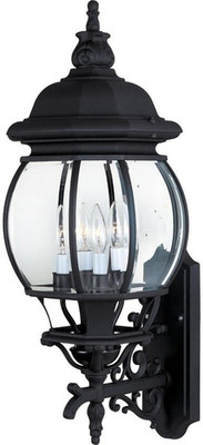 4-Light Outdoor Wall Lantern - Black Finish, Clear Glass Shade, Traditional Styl