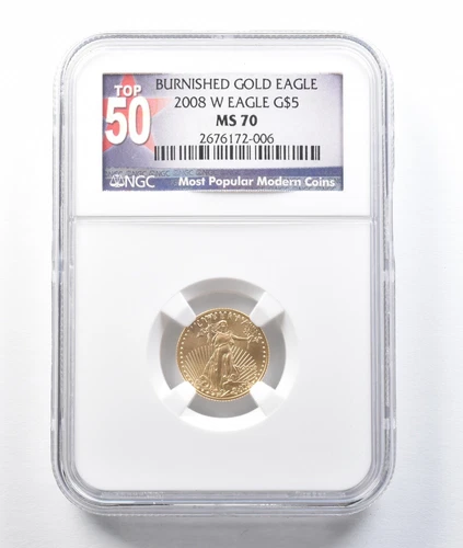 2008-W $5 Burnished Gold Eagle 1/10 Oz 0.1 Oz Gold MS70 NGC *8794