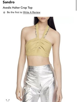 NWT Sandro Paris Women's Top Size 3 / Large Cropped Halter Tilleul