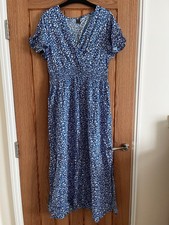 Shein Blue & White Ditsy Floral Print Long Midi Dress, Size L, approx 12