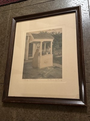 Wallace Nutting Hand Colored Unusual Women At Well Photo  Filling The Pitcher 