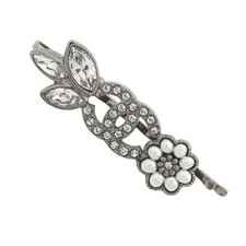 CHANEL CC Logo hairpin Gold Plated/Rhinestone/Faux Pearl White