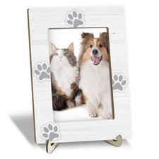 Wooden Photo Frame with Stand, Pet Paw Print Tabletop Picture Frame, Home Dis...